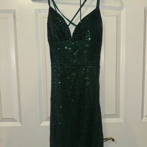 NWT: Emerald Sequin Strappy V-Neck Dress